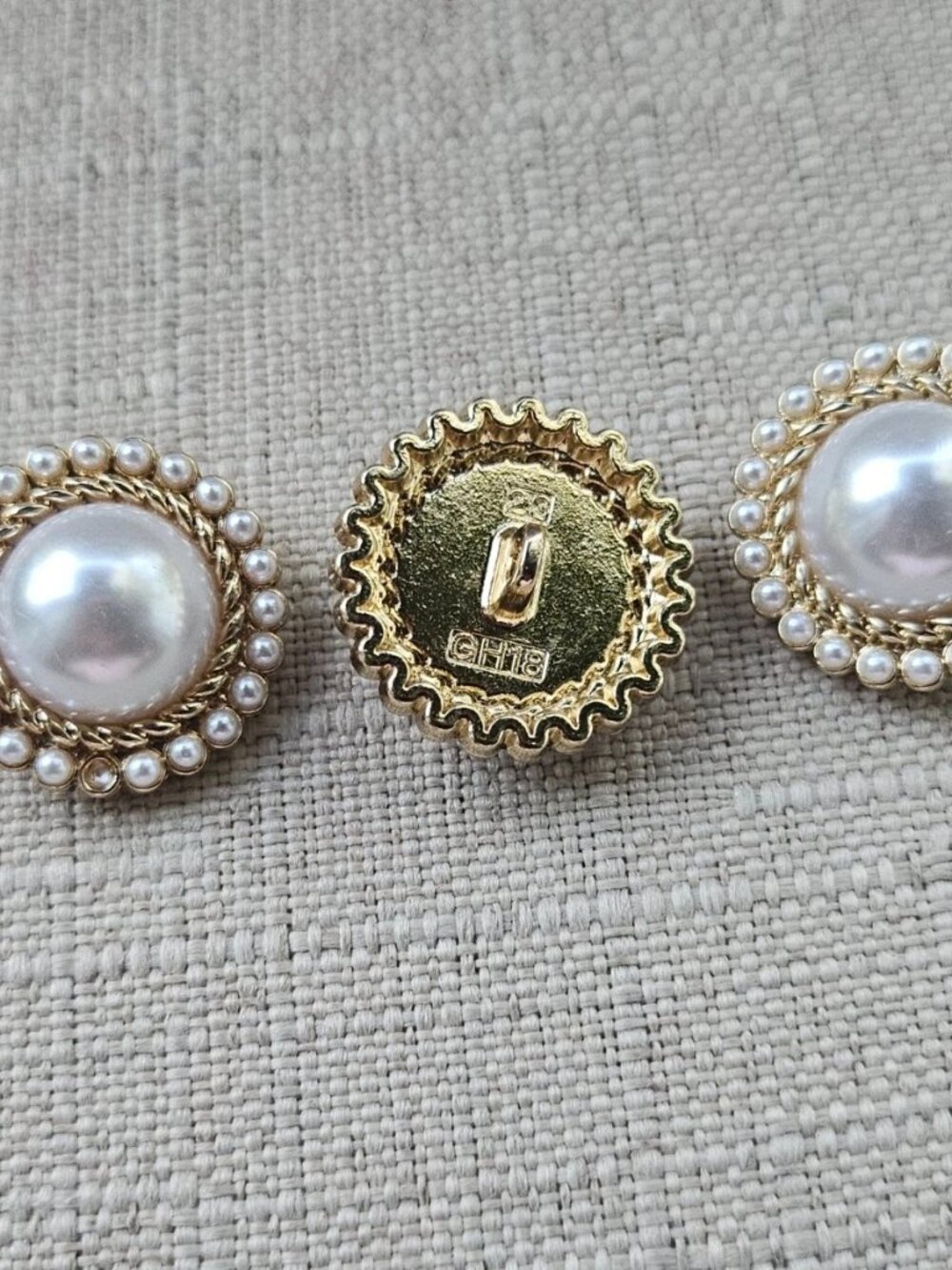 GH18 Sewing Button Faux Pearl Round Gold Tone fashion Jewelry Coat Button X3 - Picture 10 of 11